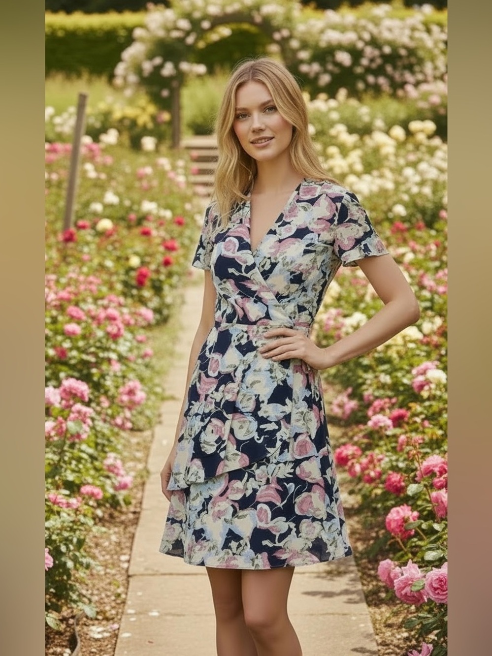 Slate & Willow 100% SILK Dress Floral Faux Wrap Mini V-neck Short Sleeve 2 RTR